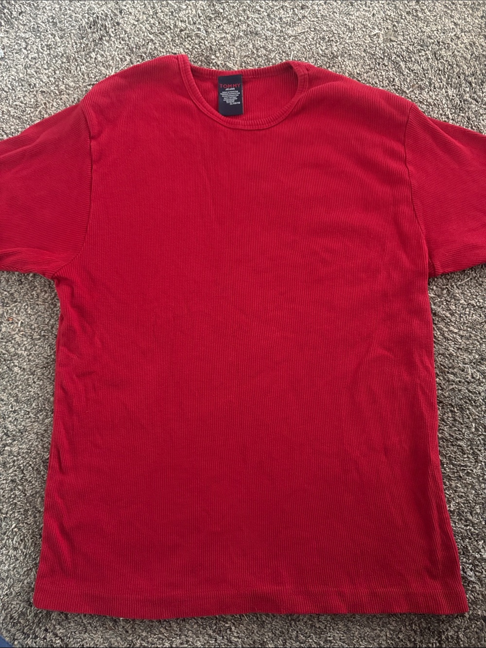 Tommy Hilfiger Red Short-Sleeve Ribbed Crew Tee